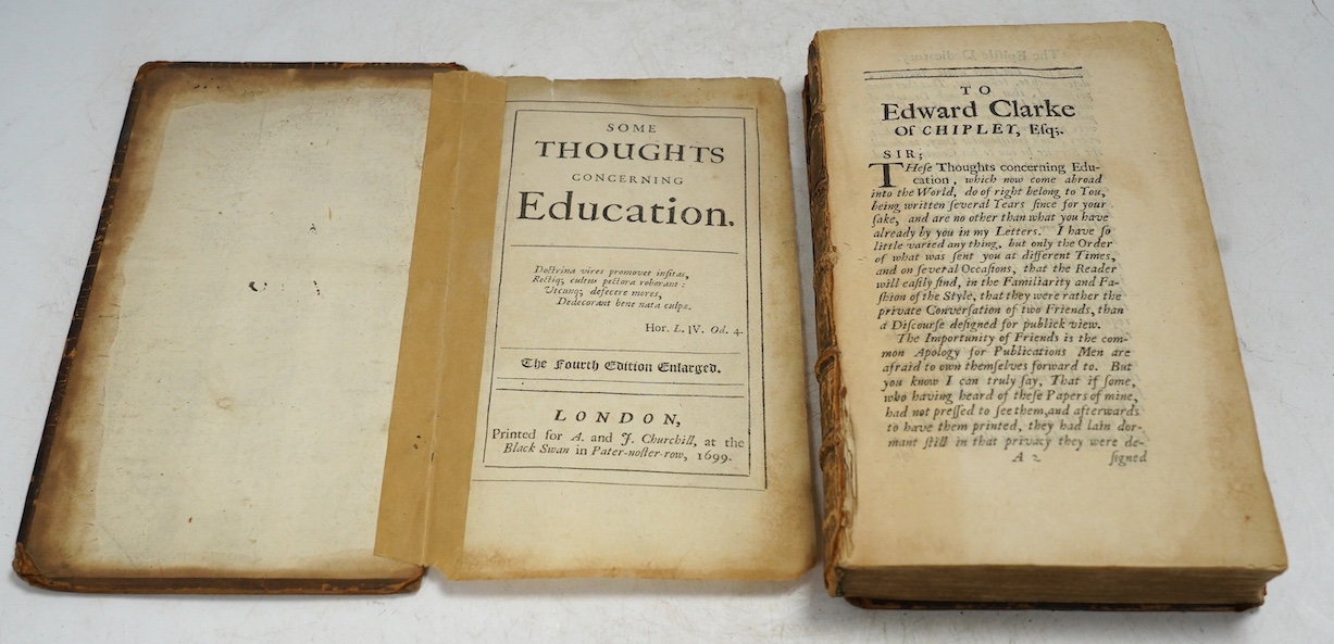 [Locke, John] - Some Thoughts Concerning Education. 4th edition enlarged. contemp. panelled calf (distressed). 1699.